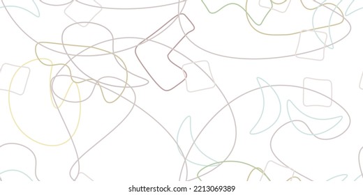 Chaotic Artistic Seamless Pattern. Surface Textile. Creative Vector Background. Fashion Concept. Irregular Print. One Line Doodle Drawing. Simple Texture. Swirls Curved Elements. Vector Illustration.
