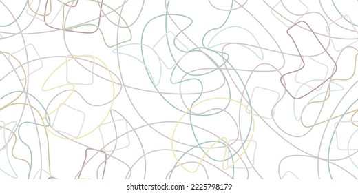 Chaotic Artistic Seamless Pattern. Surface Textile. Creative Vector Background. Fashion Concept. Irregular Print. One Line Doodle Drawing. Simple Texture. Swirls Curved Elements. Vector Illustration.