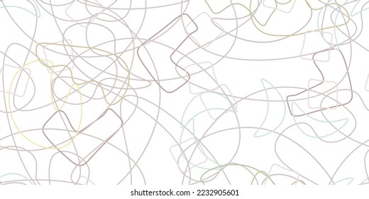 Chaotic Artistic Seamless Pattern. Surface Textile. Creative Vector Background. Fashion Concept. Irregular Print. One Line Doodle Drawing. Simple Texture. Swirls Curved Elements. Vector Illustration.