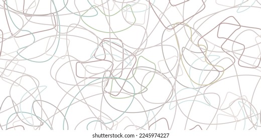 Chaotic Artistic Seamless Pattern. Surface Textile. Creative Vector Background. Fashion Concept. Irregular Print. One Line Doodle Drawing. Simple Texture. Swirls Curved Elements. Vector Illustration.