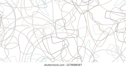 Chaotic Artistic Seamless Pattern. Surface Textile. Creative Vector Background. Fashion Concept. Irregular Print. One Line Doodle Drawing. Simple Texture. Swirls Curved Elements. Vector Illustration.