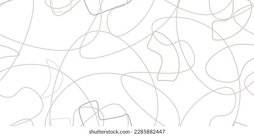 Chaotic Artistic Seamless Pattern. Surface Textile. Creative Vector Background. Fashion Concept. Irregular Print. One Line Doodle Drawing. Simple Texture. Swirls Curved Elements. Vector Illustration.