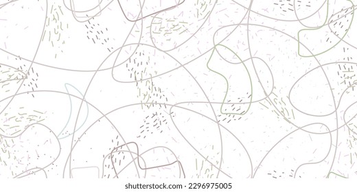 Chaotic Artistic Seamless Pattern. Surface Textile. Creative Vector Background. Fashion Concept. Irregular Print. One Line Doodle Drawing. Simple Texture. Swirls Curved Elements. Vector Illustration.