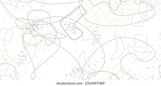 Chaotic Artistic Seamless Pattern. Surface Textile. Creative Vector Background. Fashion Concept. Irregular Print. One Line Doodle Drawing. Simple Texture. Swirls Curved Elements. Vector Illustration.