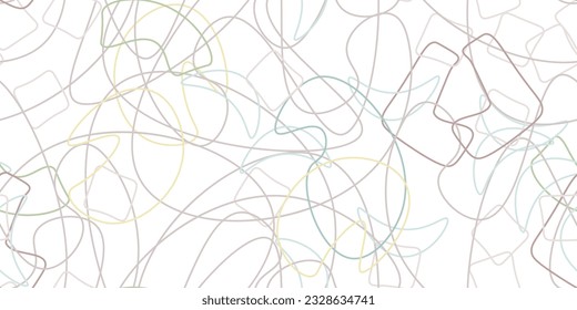 Chaotic Artistic Seamless Pattern. Surface Textile. Creative Vector Background. Fashion Concept. Irregular Print. One Line Doodle Drawing. Simple Texture. Swirls Curved Elements. Vector Illustration.