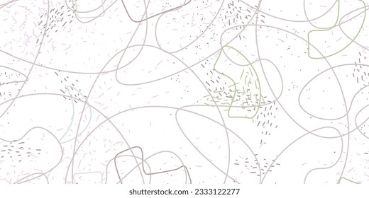 Chaotic Artistic Seamless Pattern. Surface Textile. Creative Vector Background. Fashion Concept. Irregular Print. One Line Doodle Drawing. Simple Texture. Swirls Curved Elements. Vector Illustration.