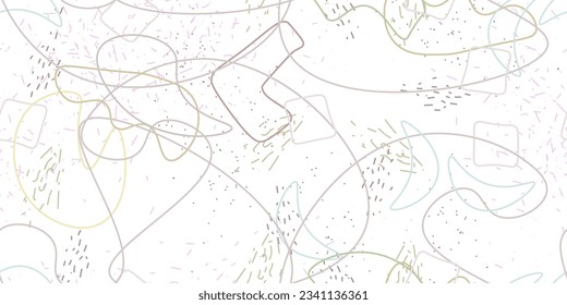 Chaotic Artistic Seamless Pattern. Surface Textile. Creative Vector Background. Fashion Concept. Irregular Print. One Line Doodle Drawing. Simple Texture. Swirls Curved Elements. Vector Illustration.