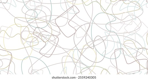 Chaotic Artistic Seamless Pattern. Surface Textile. Creative Vector Background. Fashion Concept. Irregular Print. One Line Doodle Drawing. Simple Texture. Swirls Curved Elements. Vector Illustration.
