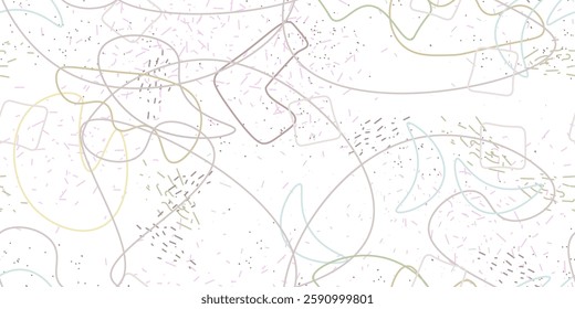 Chaotic Artistic Seamless Pattern. Surface Textile. Creative Vector Background. Fashion Concept. Irregular Print. One Line Doodle Drawing. Simple Texture. Swirls Curved Elements. Vector Illustration.