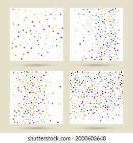 Chaotic background with irregular dots, confetti, circles of different colors. Vector illustration with bright colored spots. Template for congratulations. 