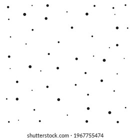 Chaotic background with irregular dots, points, circles in black. Vector illustration with specks of different sizes. 