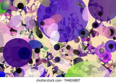 Chaotic background out of geometrical shapes. Lilac, beige, black colors. Abstract modern artwork for print, poster, card.