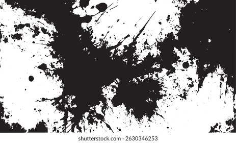 Textura de salpicadura de tinta negra caótica, salpicadura dinámica del grunge en el fondo blanco