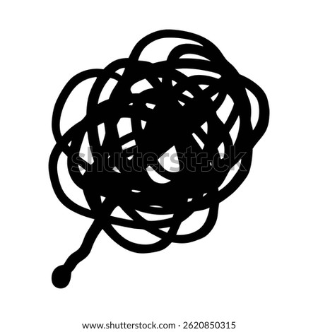 A chaotic black scribble, resembling a tangled ball of yarn or a messy doodle. This abstract vector illustration is perfect for backgrounds or designs needing a touch of artistic disarray.