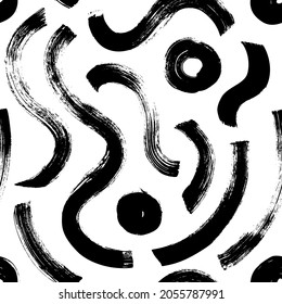 Líneas y círculos ondulados negros caóticos. Textura de mosaico blanco y negro dibujada a mano. Resumen de moda a la moda a la moda a la moda sin fisuras con líneas de rizos dibujadas a mano para textil, papel de envoltura, superficie, fondo
