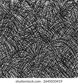 Fundo de vetor abstrato preto e branco caótico com linhas entrelaçadas formando uma textura dinâmica e de alto contraste. Perfeito para temas de design moderno, composições artísticas e têxteis afiados 