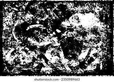 Chaotic black and white grunge background of dirt spots, streaks, dust