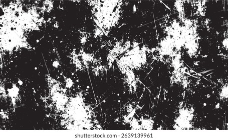 Chaotic Black and White Grunge Texture with Ink Splatters and Scratches, Abstract Urban Background