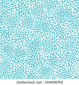 chaotic blue astra petals on white. abstract floral seamless pattern