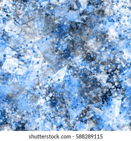 Chaotic blue crystals like ice. Overlapping and transparent triangles. Seamless background. Vector texture