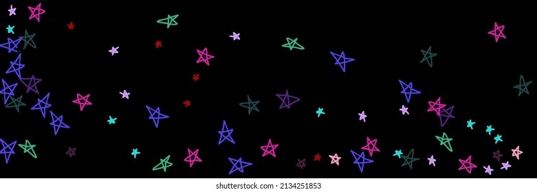 Chaotic Bordo Kids Colorful Red Black Purple Handdrawn Stars. Lavender Violet Vibrant Night Pastel Multicolor Mint Vivid Sky Background. Pink Green Stars Childish Dark Bright Naive Design Pic.