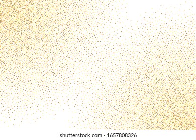  Fondo caótico de novias.  Bokeh redonda de vectores. Antecedentes irrisorios abstractos.Confeti de oro. Partículas de polvo doradas aisladas. Ilustración geométrica del aniversario. Tarjeta de cumpleaños con textura metálica.