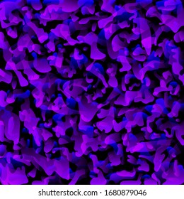 El caótico brillo en la oscuridad de puntos y salpicaduras de colores violetas.