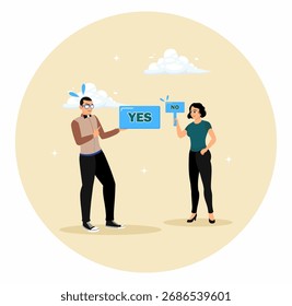 Uma reunião de negócios caótica com argumentos diferentes. A equipe de negócios discute com o acordo e o desacordo.