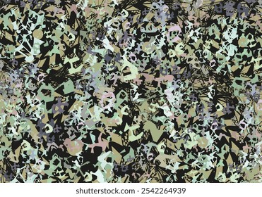 Chaotic camouflage motifs for textiles or fabrics. Colorful detailed backdrop for fashion trends, business concepts, covers, interior solutions, tiles, prints, wallpapers, posters, scrapbooking, etc. 