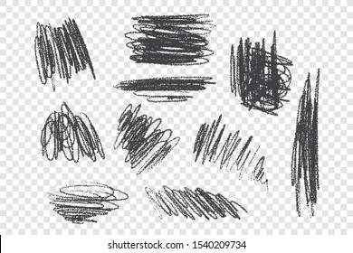 Chaotic charcoal scribble vector illustrations set