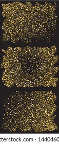 Chaotic circles on black background. Graphic element of design. Vector illustration concept. Gold elegant trendy patterns set for paper packaging, greeting card, banner, invitation, postcard.