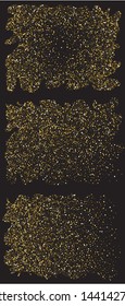 Chaotic circles on black background. Vector illustration effect. Magic element of design. Gold elegant trendy patterns set for paper packaging, greeting card, banner, invitation, postcard.