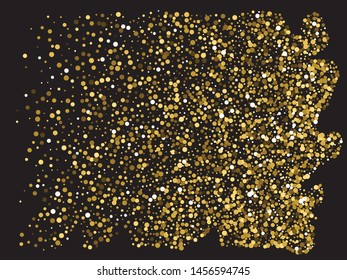 Chaotic circles on black background. Stylish element of your design. Vector illustration theme. Gold elegant trendy pattern for paper packaging, greeting card, banner, invitation, postcard.