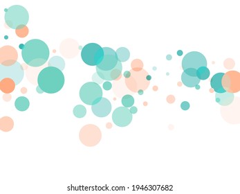 Ilustración caótica de formas circulares. Dispersión geométrica de partículas de círculo verde claro y naranja. Resumen del fondo del afiche del vector del mosaico orbicular.