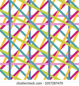 Chaotic color lines seamless pattern, tangled straight stripes vector background f