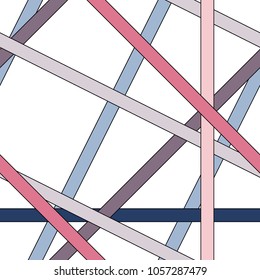 Chaotic color lines seamless pattern, tangled straight stripes vector background f