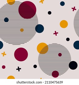 chaotic colorful circles different size and big striped rounds trendy seamless pattern