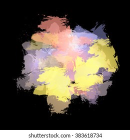 Chaotic colorful dabs on a black background. A vector element for your design.