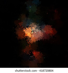 Chaotic colorful dabs on a dark background. A vector element for your design.