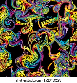 Chaotic colorful wavy lines twisted into spirals seamless