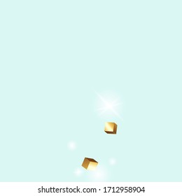  El caótico contexto de Confetti. Borde de aceite. Confetti de oro. Partículas De Cubo Dorado Aisladas.Tarjeta de cumpleaños con textura metálica. Vector Square Bokeh. Fondo irlandés. Tarjeta de aniversario geométrico.