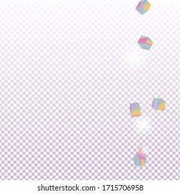 Chaotic Confetti Backdrop. Foil Border. Vector Square Bokeh. Iridescent Background. Holo Confetti. Isolated Holographic Cube Particles. Birthday Card with Metallic Texture. Geometric Anniversary Card.
