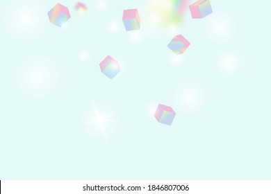 El caótico contexto de Confetti. Borde de aceite. Tarjeta de cumpleaños con textura metálica. Holo Confetti. Partículas de cubo holográfico aislado. Vector Square Bokeh. Fondo irlandés. Tarjeta de aniversario geométrico.