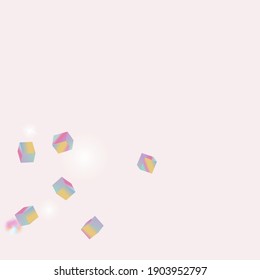 Chaotic Confetti Backdrop. Foil Border. Birthday Card with Metallic Texture. Holo Confetti. Isolated Holographic Cube Particles. Vector Square Bokeh. Iridescent Background. Geometric Anniversary Card.