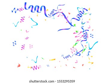 Chaotic confetti isolated on white background. New particles. Vector illustration. Red, green, yellow, blue, golden, pink, orange and violet elements for paper packaging or greeting card.