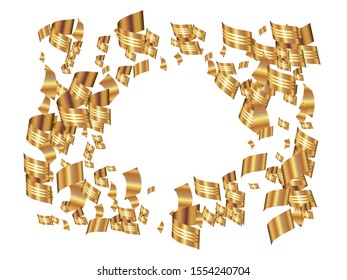 Chaotic confetti isolated on white background. Vector illustration. Random particles. Golden beautiful, shiny, abstract elements for paper packaging or greeting card.