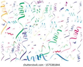 Chaotic confetti isolated on white background. Geometric particles. Vector illustration. Red, green, yellow, blue, golden, pink, orange and violet elements for paper packaging or greeting card.
