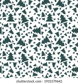 Chaotic conifer forest monochrome seamless pattern vector. Tidewater green trees on white floral nature endless texture. Dynamic geometry natural seamless pattern green and white. Minimalistic pattern