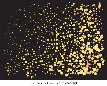 Chaotic crackers on black background. Vector illustration poster. Fresh element of your design. Gold elegant trendy pattern for paper packaging, greeting card, banner, invitation, postcard.