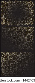 Chaotic crackers on black background. Magic element of design. Vector illustration theme. Gold elegant trendy patterns set for paper packaging, greeting card, banner, invitation, postcard.